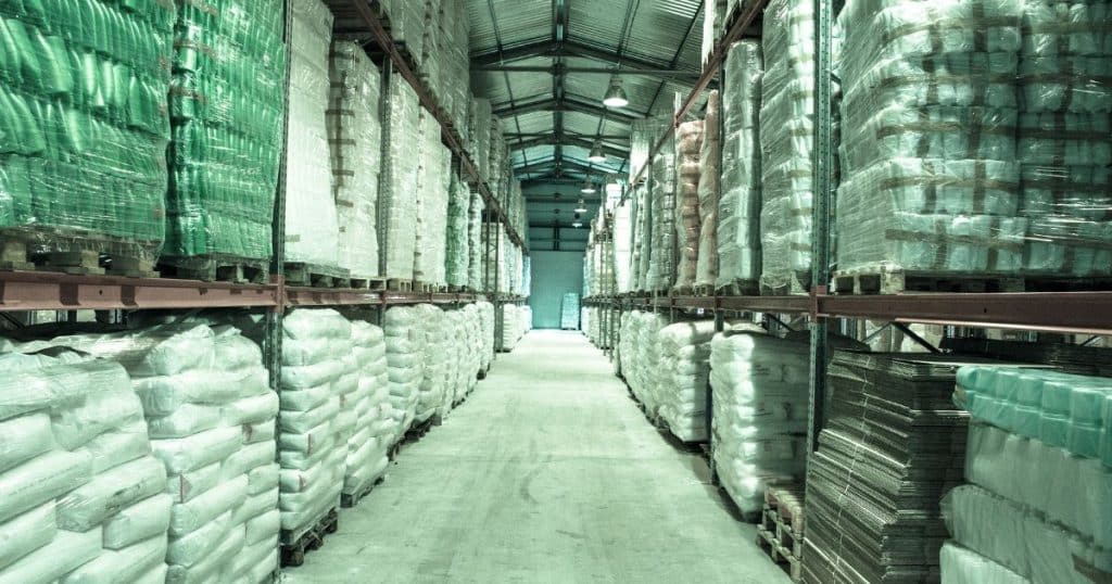 Finished goods warehouse with a variety of manufactured products